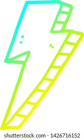 cold gradient line drawing of a cartoon lightning bolt