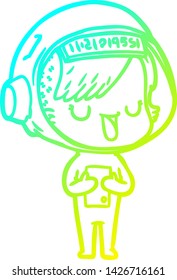 cold gradient line drawing of a cartoon astronaut woman
