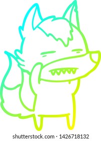 cold gradient line drawing of a cartoon wolf showing teeth