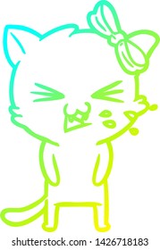cold gradient line drawing of a cartoon cat