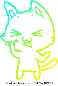cold gradient line drawing of a cartoon cat hissing