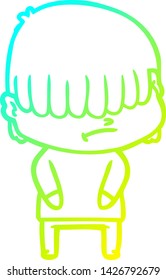 cold gradient line drawing of a cartoon boy with untidy hair