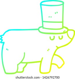 cold gradient line drawing of a cartoon bear wearing top hat