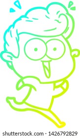 cold gradient line drawing of a cartoon excited man