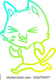 cold gradient line drawing of a cartoon running cat hissing