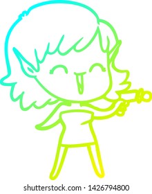 cold gradient line drawing of a cartoon elf girl