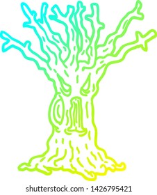 cold gradient line drawing of a cartoon spooky tree