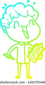 cold gradient line drawing of a cartoon happy man
