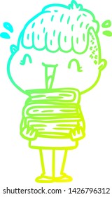 cold gradient line drawing of a cartoon happy boy surprised