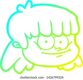 dibujo de línea de degradado frío de una cara femenina de dibujos animados