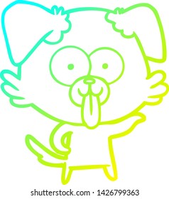 dibujo de línea de degradado frío de un perro de dibujos animados con la lengua pegada