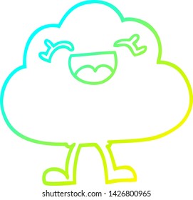 dibujo de línea de degradado frío de una caricatura nube meteorológica expresiva