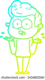 cold gradient line drawing of a cartoon staring man