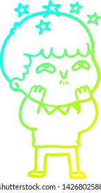 cold gradient line drawing of a cartoon amazed boy