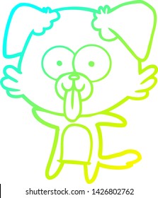 cold gradient line drawing of a cartoon dog with tongue sticking out