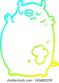 cold gradient line drawing of a cartoon fat pig