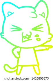 dibujo de línea de degradado frío de un gato de dibujos animados silbido