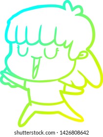 cold gradient line drawing of a cartoon woman