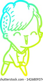 cold gradient line drawing of a cartoon happy hipster girl