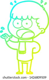 cold gradient line drawing of a cartoon shocked man
