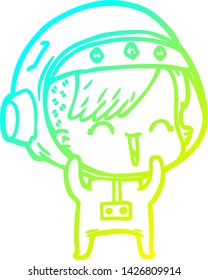 cold gradient line drawing of a cartoon laughing astronaut girl 
