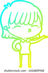 cold gradient line drawing of a cartoon woman