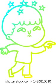 cold gradient line drawing of a cartoon amazed boy