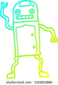 dibujo de línea de degradado frío de un robot de dibujos animados