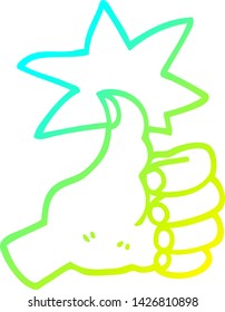 cold gradient line drawing of a cartoon thumbs up symbol