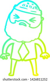 dibujo de línea de degradado frío de un hombre de dibujos animados con barba