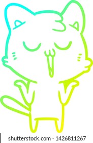 cold gradient line drawing of a cartoon cat singing