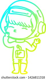 cold gradient line drawing of a cartoon curious astronaut wondering