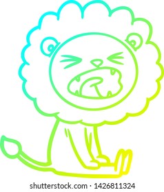 cold gradient line drawing of a cartoon angry lion