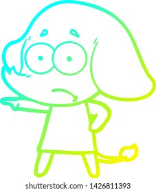 cold gradient line drawing of a cartoon unsure elephant girl pointing