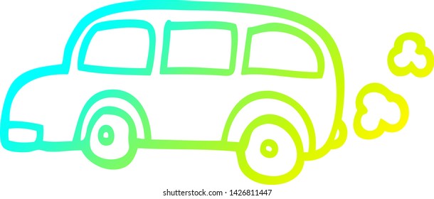 dibujo de línea de degradado frío de un bus escolar de dibujos animados