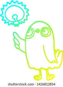 cold gradient line drawing of a cartoon bird with great idea