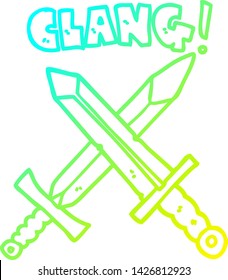 cold gradient line drawing of a cartoon sword fight