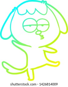 dibujo de línea de degradado frío de un perro aburrido de dibujos animados