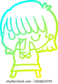 cold gradient line drawing of a cartoon woman