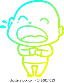 cold gradient line drawing of a cartoon shouting bald man