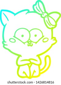 cold gradient line drawing of a cartoon cat
