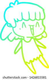 cold gradient line drawing of a cartoon woman