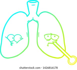 cold gradient line drawing of a cartoon unhealthy lungs