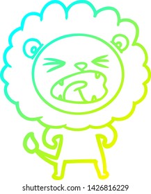 cold gradient line drawing of a cartoon angry lion