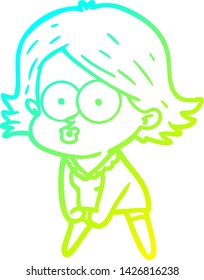dibujo de línea de gradiente frío de una niña de dibujos animados