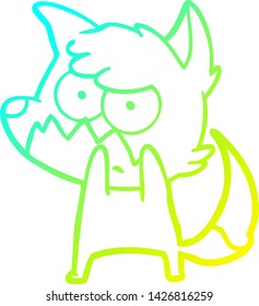 dibujo de línea de degradado frío de un zorro molesto de dibujos animados