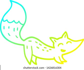cold gradient line drawing of a cartoon happy fox