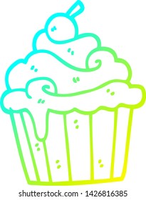 dibujo de línea de gradiente frío de un pastel de taza de dibujos animados