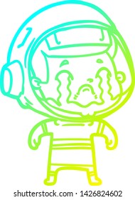dibujo de una línea de gradiente frío de un astronauta llorando una caricatura
