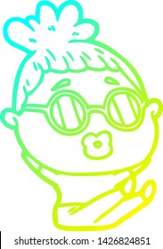 dibujo en línea de degradado frío de una mujer sentada con gafas